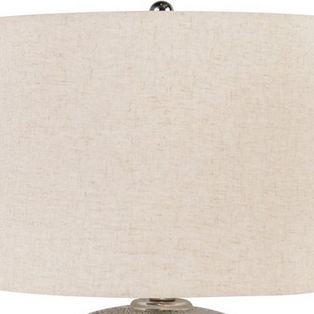Bellied metal Body Table Lamp with Splotched Details, Brass and Cream - View 2
