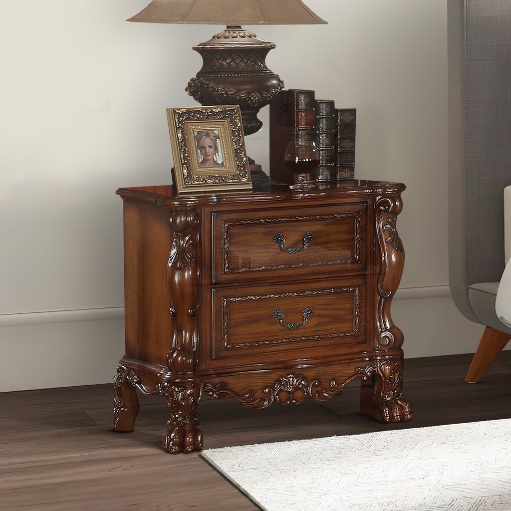 Wooden Night Stand with Two Drawer In Traditional Style, Brown - View 6
