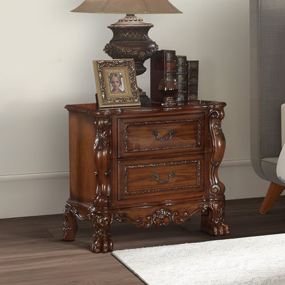 Wooden Night Stand with Two Drawer In Traditional Style, Brown - View 6