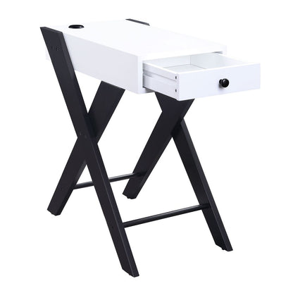 Wooden Frame Side Table with X Shaped Legs and 1 Drawer, White and Black - View 3
