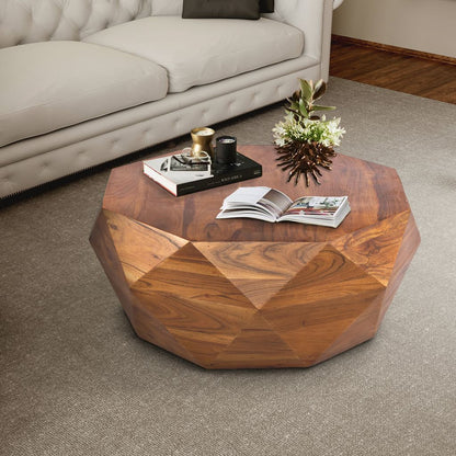 Bon 33 Inch Diamond Shape Acacia Wood Coffee Table With Smooth Top, Dark Brown - View 7