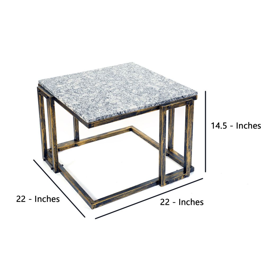 22 Inch Granite Top Plant Stand, Cast Iron Frame, Gray, Black, Gold - View 5