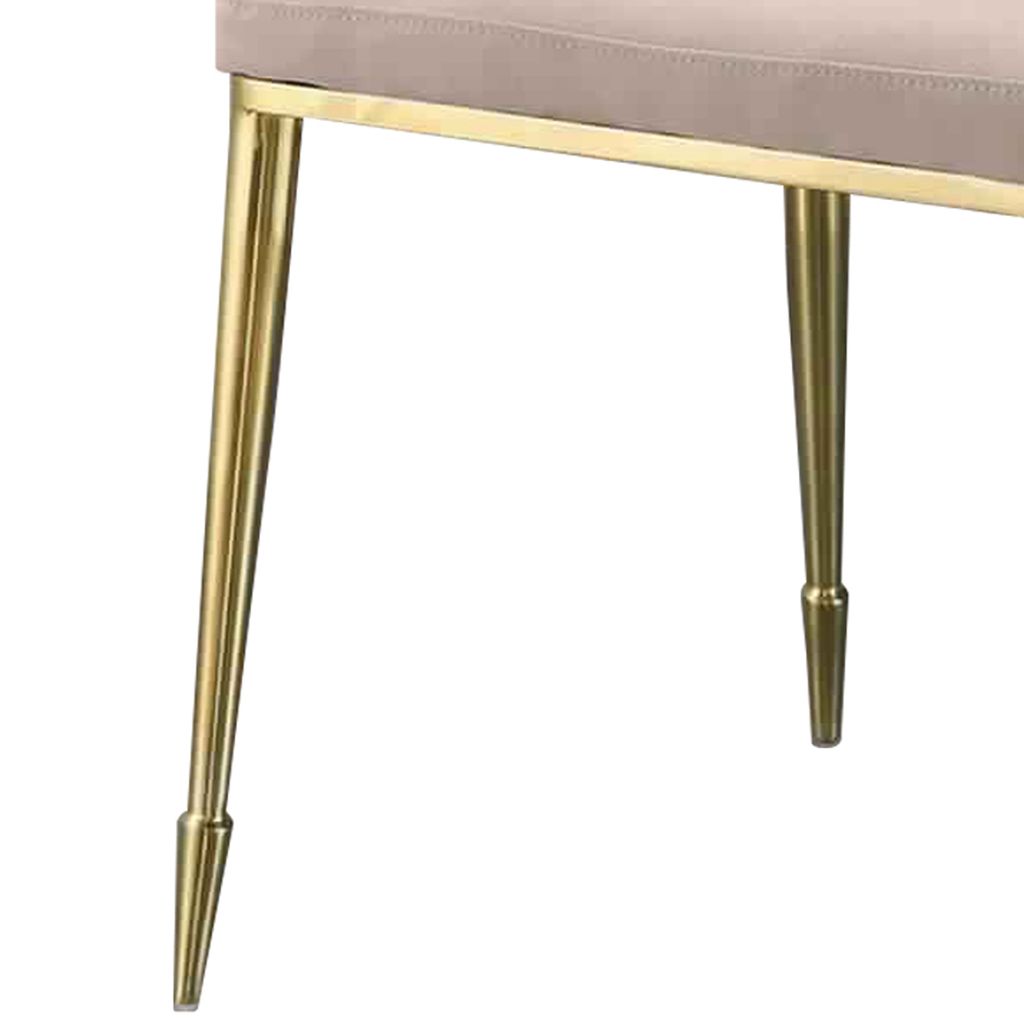 Fabric Upholstered Side Chair with Spindle Legs, Set of 2, Beige and Gold - View 4