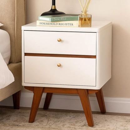 2 Drawer Wooden Nightstand with Angled Legs, White and Brown - View 7