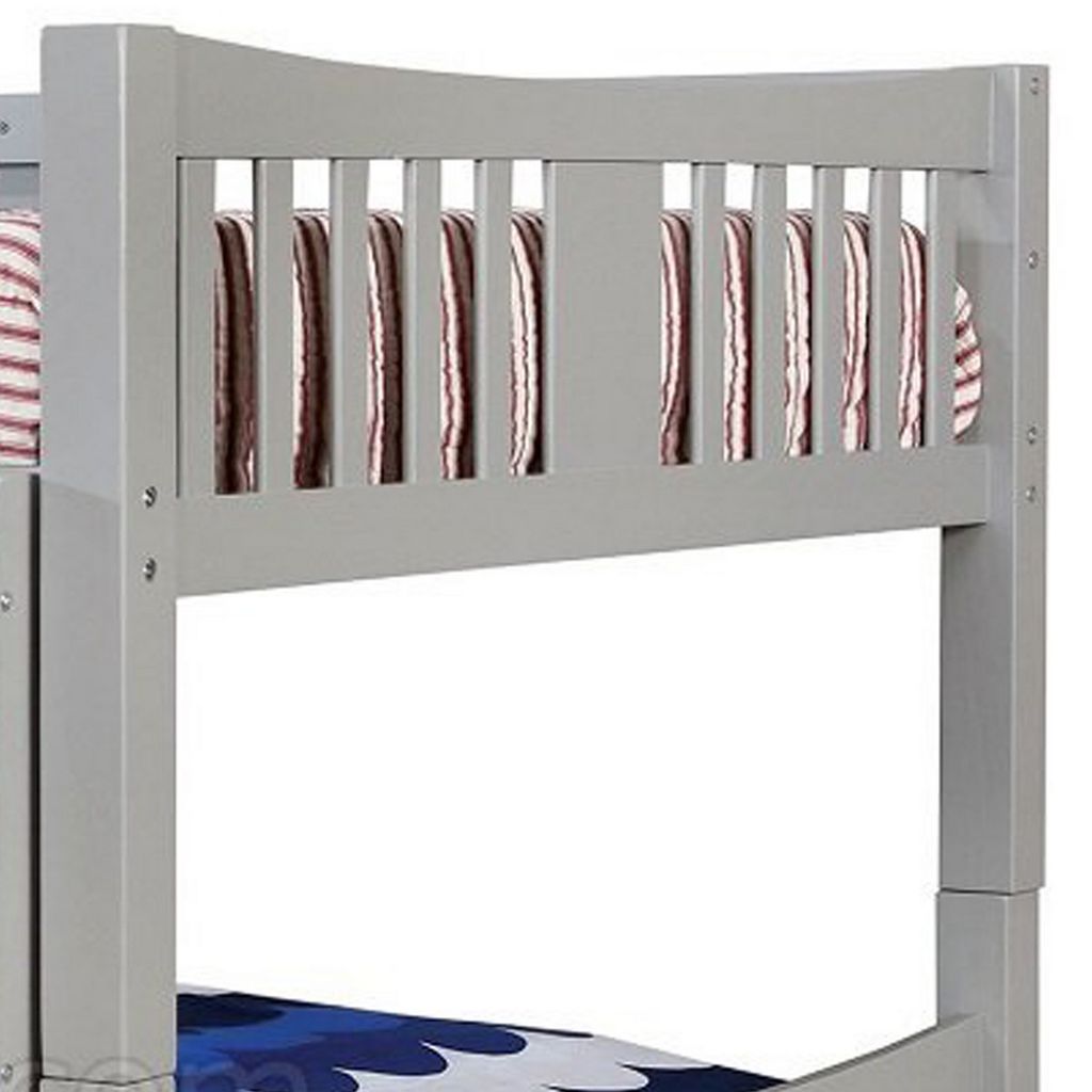 Slatted Full Over Full Bunk Bed with Attached Ladder, Gray - View 4
