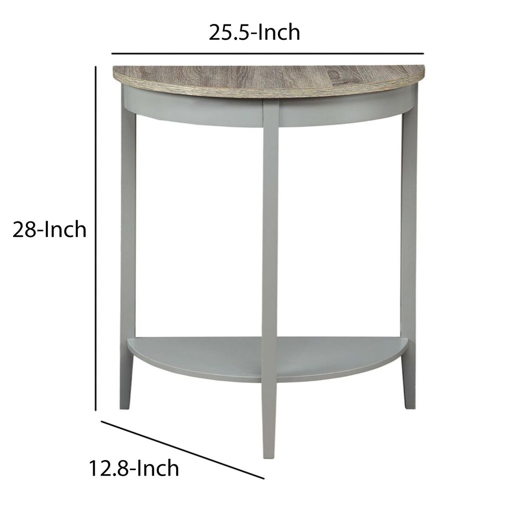 Wooden Half Moon Shaped Console Table with One Open Bottom Shelf, Oak Brown and Gray - View 5