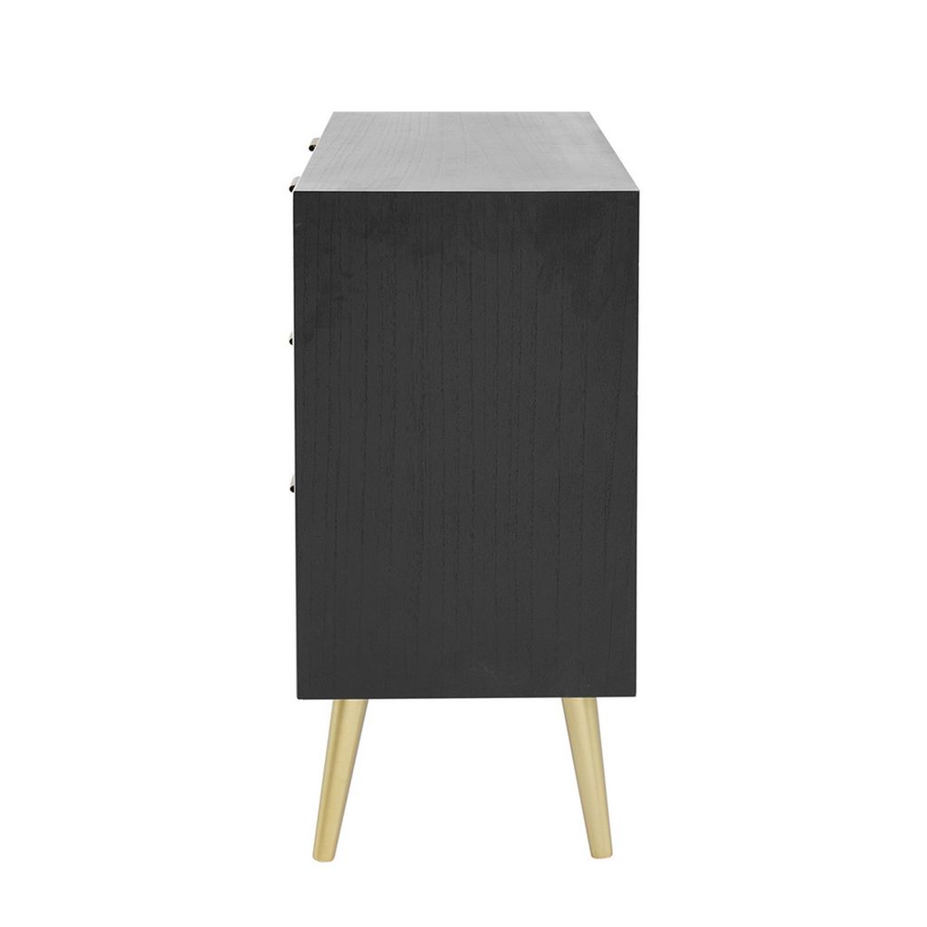 31 Inch Dresser Chest Cabinet, 3 Drawers, Woven Rattan, Modern, Black, Gold - View 3
