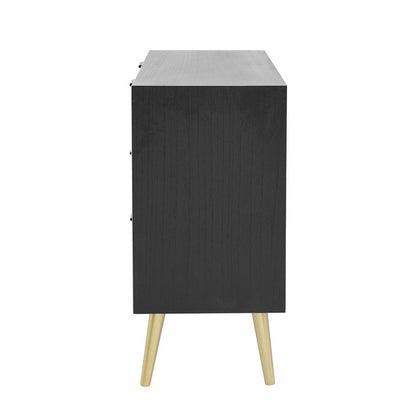 31 Inch Dresser Chest Cabinet, 3 Drawers, Woven Rattan, Modern, Black, Gold - View 3