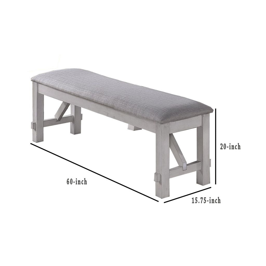 Fabric Upholstered Wooden Bench with Braces, Gray - View 5