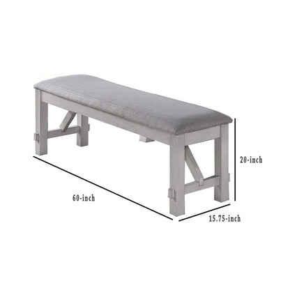 Fabric Upholstered Wooden Bench with Braces, Gray - View 5