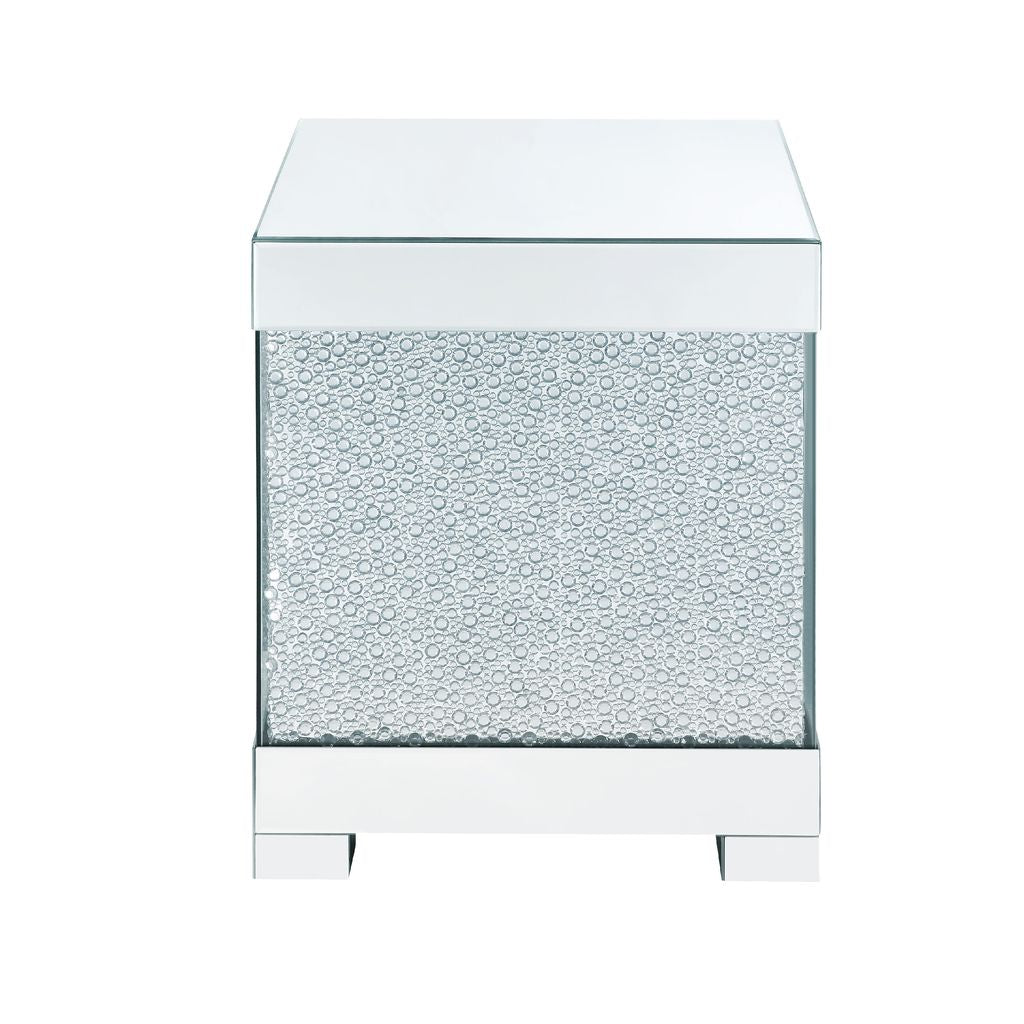 Contemporary Square Wooden End Table with Faux Crystal Inlays, Silver - View 3