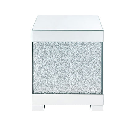 Contemporary Square Wooden End Table with Faux Crystal Inlays, Silver - View 3