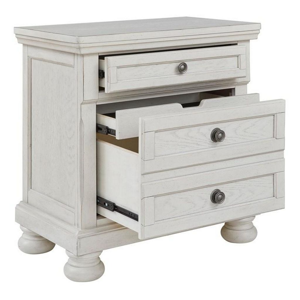 Julia 30 Inch Casual Nightstand, Wood, 2 Drawers, Pull Out Tray, White - View 3