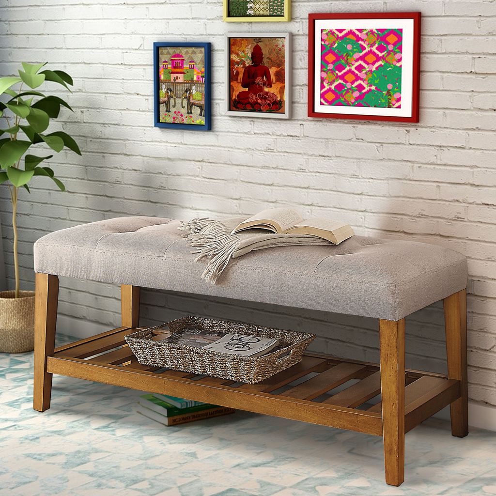 Wooden Bench, Light Gray & Oak - View 6