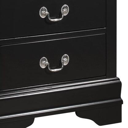 2 Drawer Wooden Frame Nightstand with Antique Metal Pulls, Black - View 2