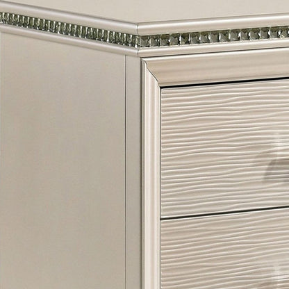 Nightstand with Textured 2 Drawers and Acrylic Legs, Pearl White - View 3