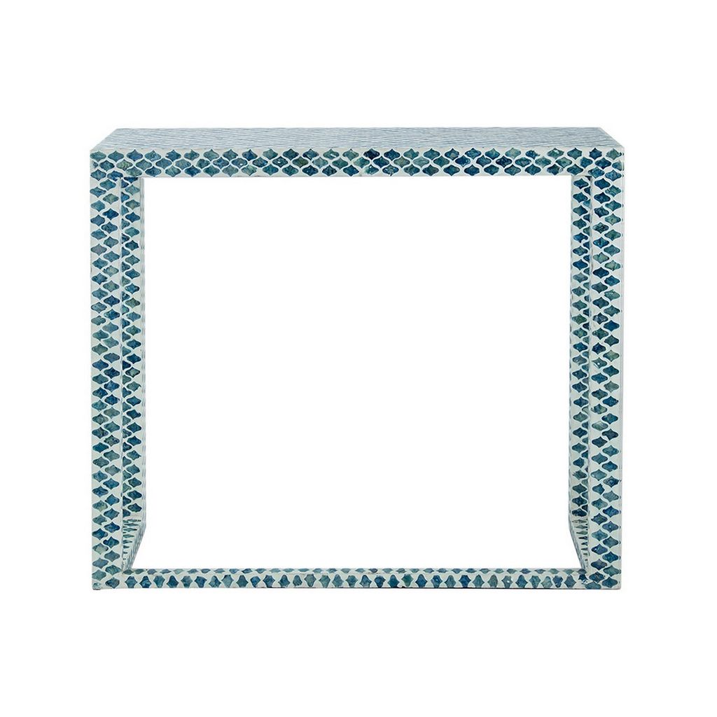 36 Inch Accent Console Table, Capiz Shell Inlay, Rectangular, Blue - View 4
