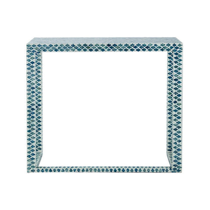 36 Inch Accent Console Table, Capiz Shell Inlay, Rectangular, Blue - View 4