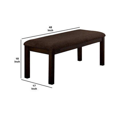 18 Inch Padded Bench with Wooden Frame, Brown - View 6