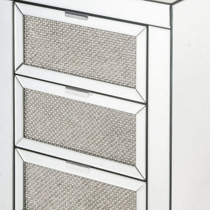 3 Drawer Beveled Mirrored Accent Table with Faux Diamond Inlay, Silver - View 4