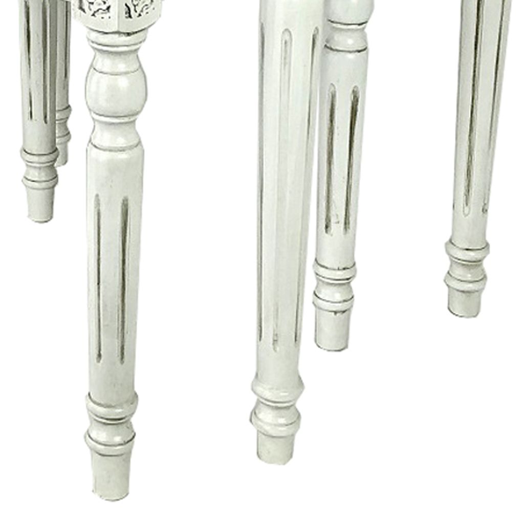 Elegantly Engraved Wooden Frame Nesting Table, Set of 2, Antique White - View 4