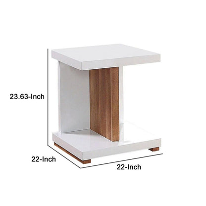 End Table with Open Bottom Parted Shelf, White and Brown - View 6