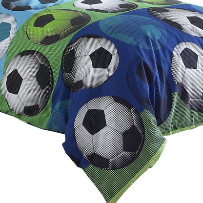 4 Piece Full Size Comforter Set with Soccer Theme, Multicolor - View 3
