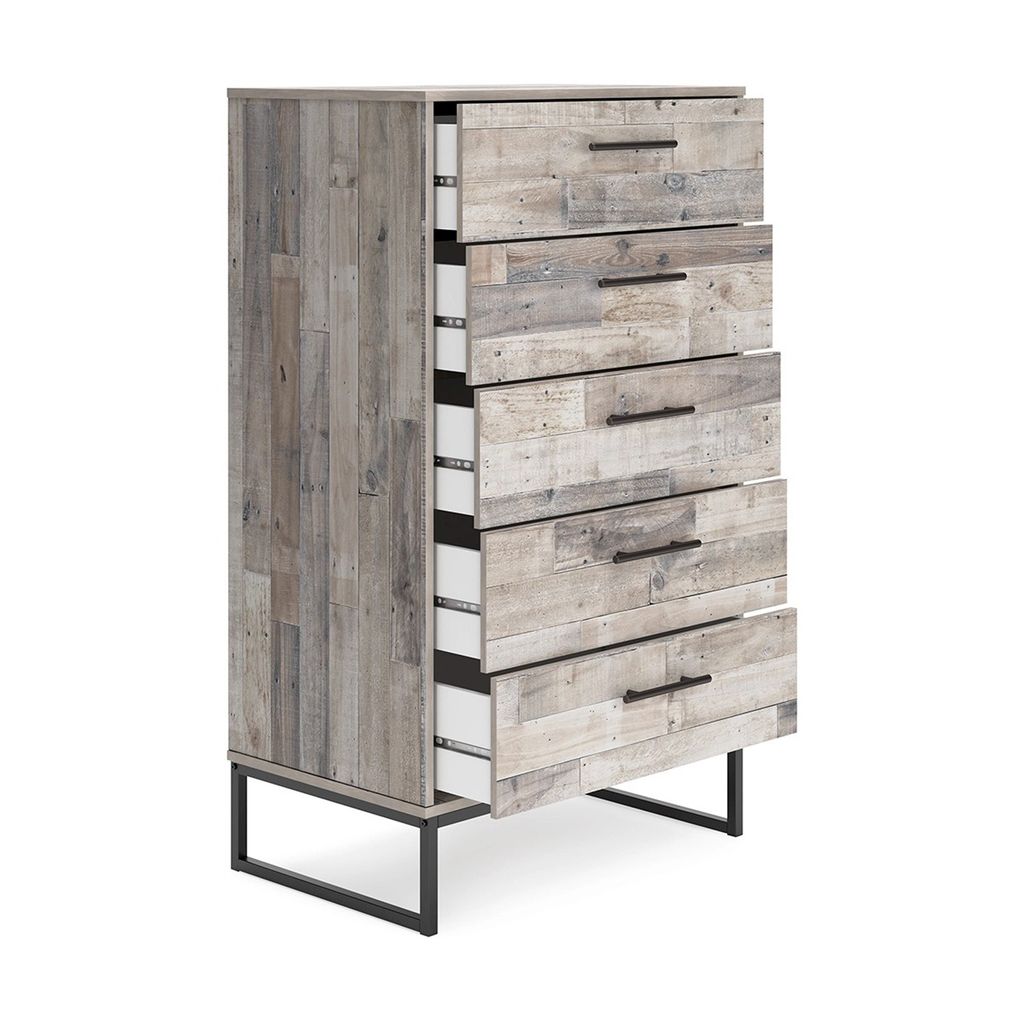 Vyne 51 Inch Tall Dresser Chest, 5 Drawers, White Woodblock, Black Metal - View 3