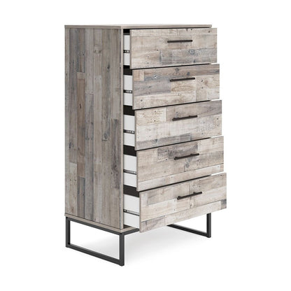 Vyne 51 Inch Tall Dresser Chest, 5 Drawers, White Woodblock, Black Metal - View 3