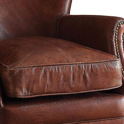 Leather Upholstered Accent Chair With Nail head Trim, Dark Brown - View 3