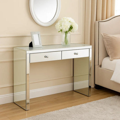 Wooden Console Table with 2 Storage Drawers and Faux Diamond Inlay, Silver - View 7