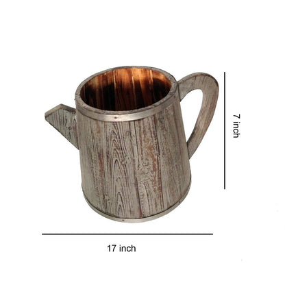 Traditional Wooden Deep Round Kettle Shaped Garden Pot Set of 2, Gray - View 5