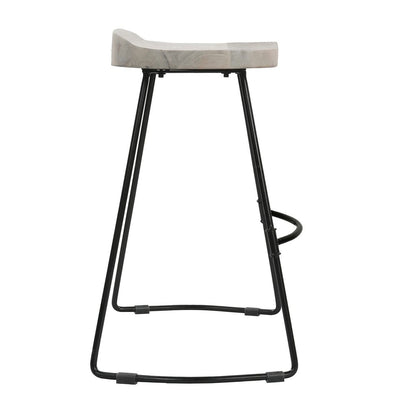 Tiva 24 Inch Handcrafted Backless Counter Height Stool, Whitewashed Mango Wood Saddle Seat, Black Me - View 4