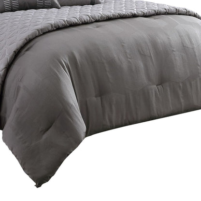 10 Piece Queen Polyester Comforter Set with Geometric Print, Gray - View 2