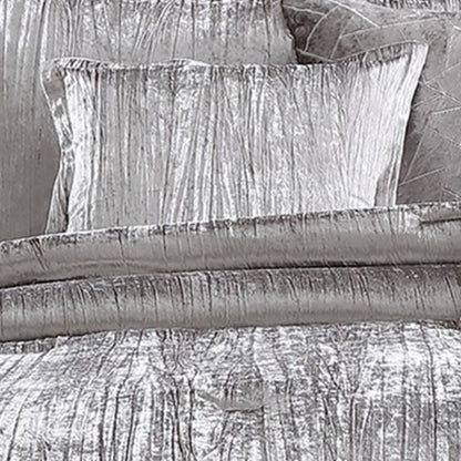 King Size 7 Piece Fabric Comforter Set with Crinkle Texture, Silver - View 2