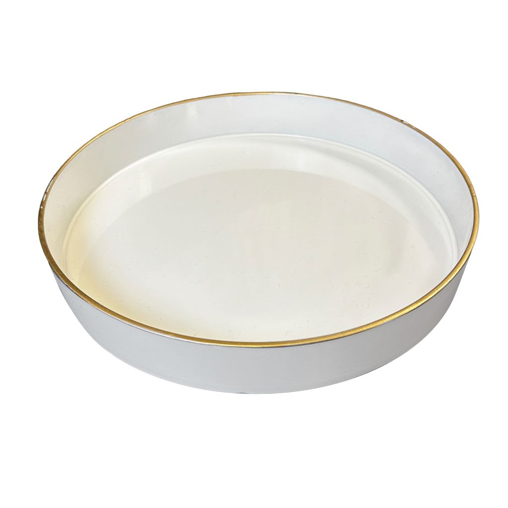 Mimosa Plastic Round Tray, Gold Accented Trims, Glossy White - View 3