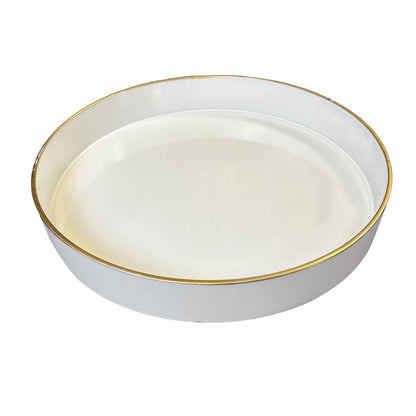 Mimosa Plastic Round Tray, Gold Accented Trims, Glossy White - View 3