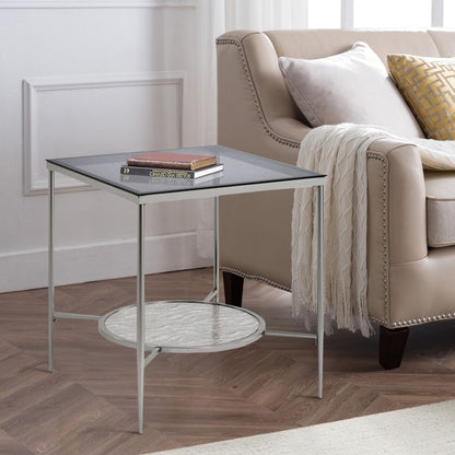 End Table with Textured Round Shelf, Silver - View 7