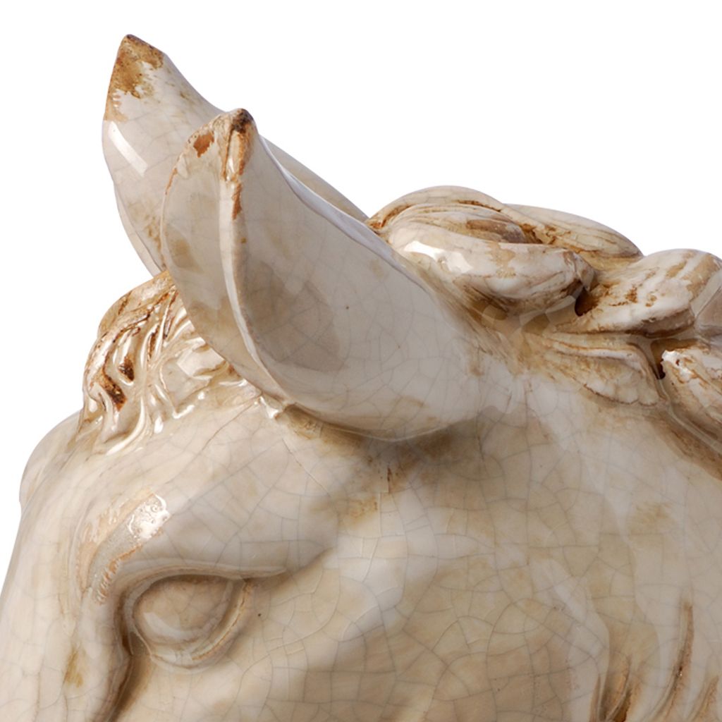 Transitional Style Ceramic Horse Head Decor Piece, Large, Beige - View 3
