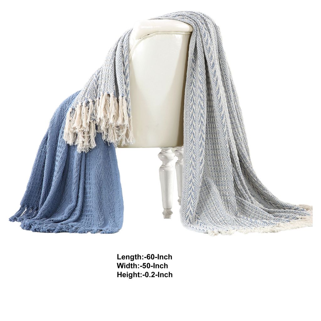 Latina Cotton Throw with Decorative Fringe The Urban Port, Set of 2, Blue - View 2