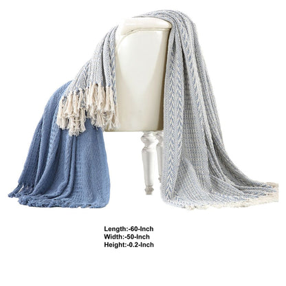 Latina Cotton Throw with Decorative Fringe The Urban Port, Set of 2, Blue - View 2