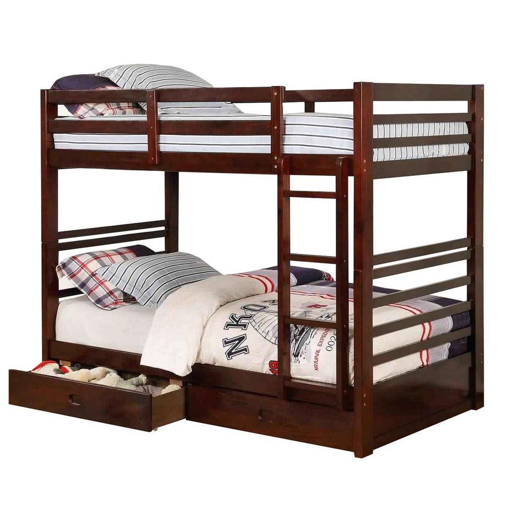 Transitional Over Twin Bed with Attached Ladder and Drawers – Brown
