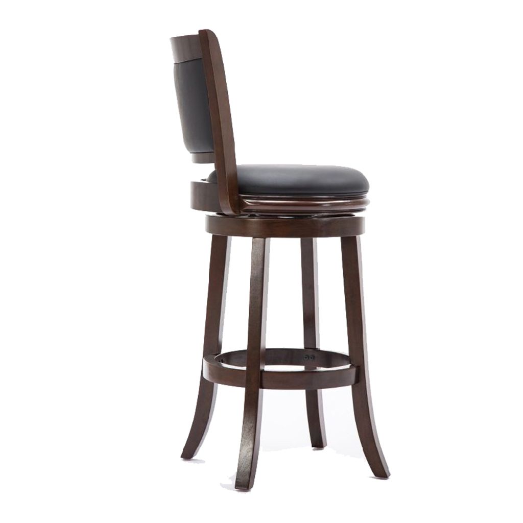 Round Wooden Swivel Barstool with Padded Seat and Back, Dark Brown - View 3