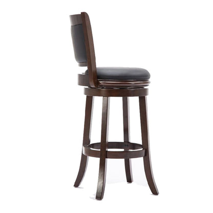 Round Wooden Swivel Barstool with Padded Seat and Back, Dark Brown - View 3