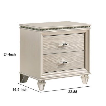 Nightstand with Textured 2 Drawers and Acrylic Legs, Pearl White - View 6