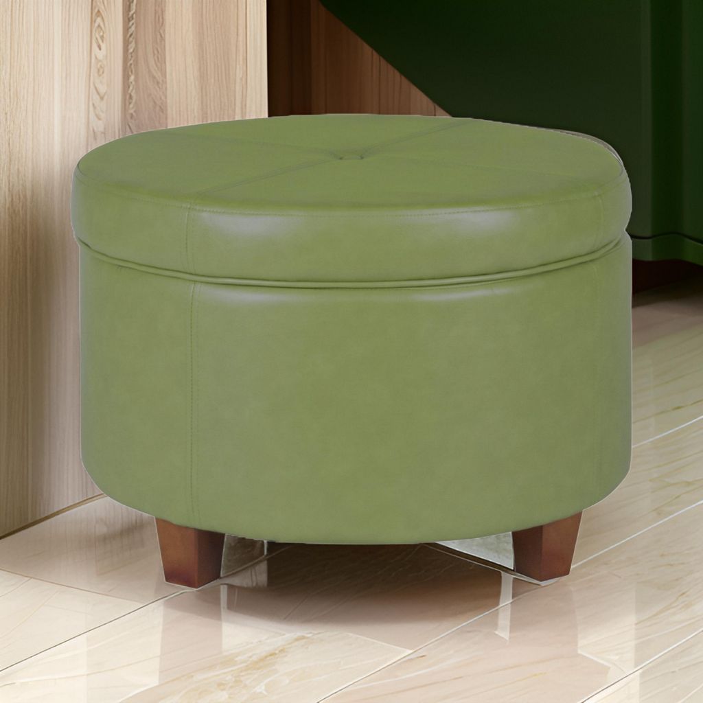 Leatherette Upholstered Wooden Ottoman with Single Button Tufted Lift Top Storage, Green, Large - View 7