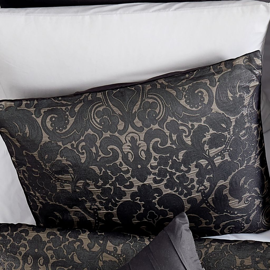 Pixie 9 Piece Polyester Queen Comforter Set, Damask Pattern, Charcoal Gray - View 3