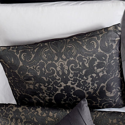 Pixie 9 Piece Polyester Queen Comforter Set, Damask Pattern, Charcoal Gray - View 3