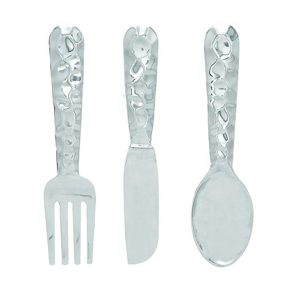 Artistic Cutlery Wall Decor In Aluminum, Set of Three, Silver - View 7