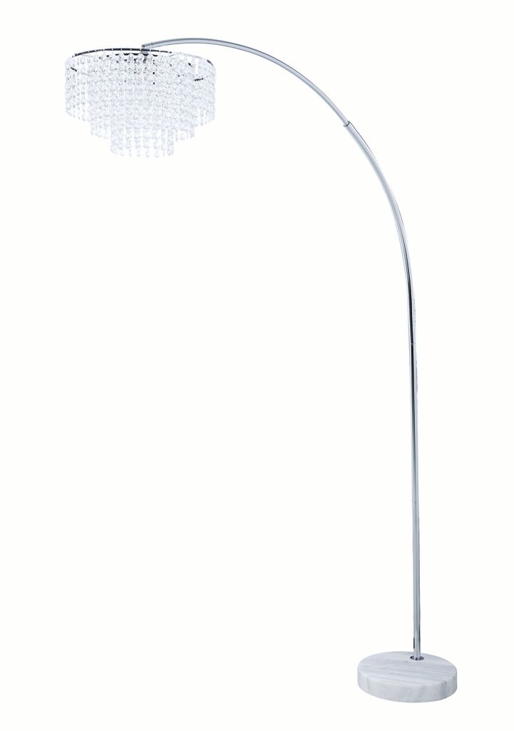 Crystal Accented Tiered Metal Floor Lamp with Marble Base, Silver and White - View 7